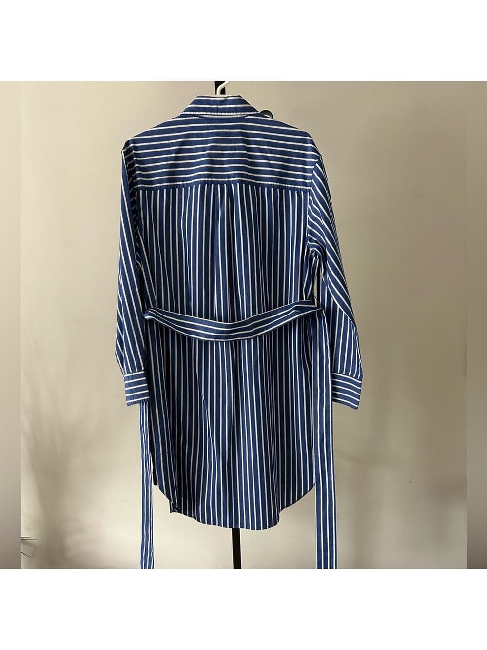 GAP 100 Percent Cotton Classic Blue/White Striped Belted Shirt Dress, Size Small - Picture 3 of 5